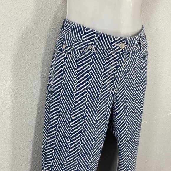 J. McLaughlin Lexi Blue White Printed Herringbone Jeans 6 - Picture 6 of 9